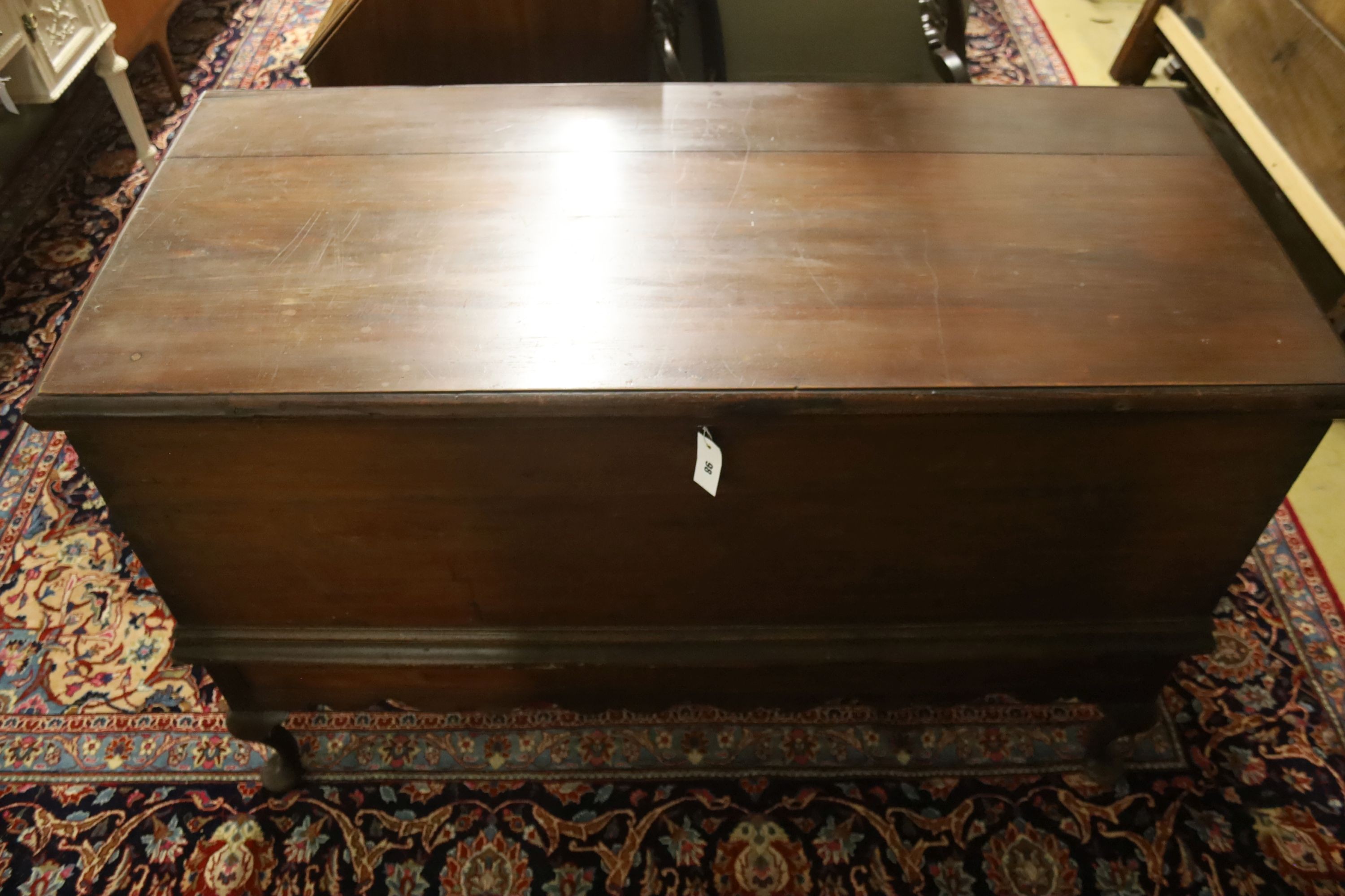 An 18th century Bermudian cedar coffer on stand, width 135cm, depth 60cm, height 86cm